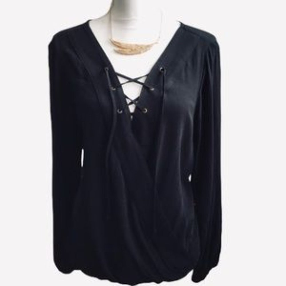 Mossimo Lace Up Wrap Front Long Sleeve Top - Picture 5 of 5